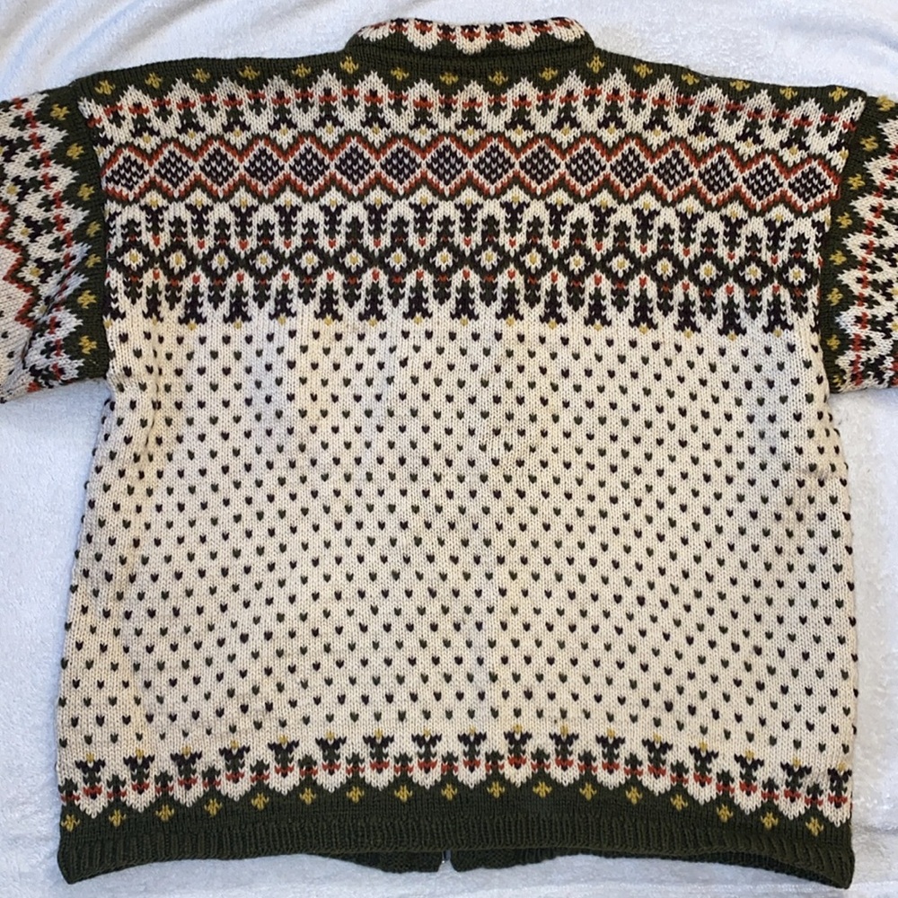Vintage wool hand knit Norwegian Scandinavian cardigan sweater Sz L unisex - Picture 9 of 10